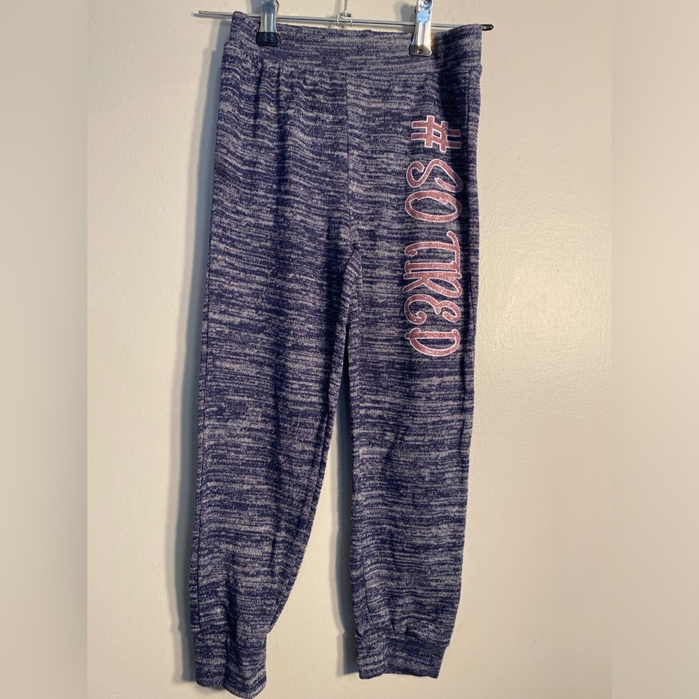 Item 81 Kids Heathered Navy Jogger Bottoms with Pink Script